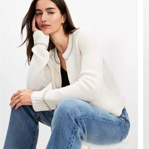 Loft Sparkle-trim Snowy White Sweater Jacket